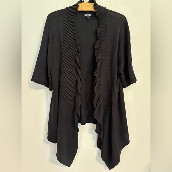 Apt. 9 Short Sleeve Black Open Shawl Cardigan Sweater - Picture 1 of 7